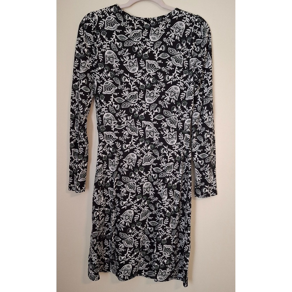 Boden Women US 4 Long Jersey Dress Black White Floral Long Sleeve Ruched Side - Picture 10 of 11